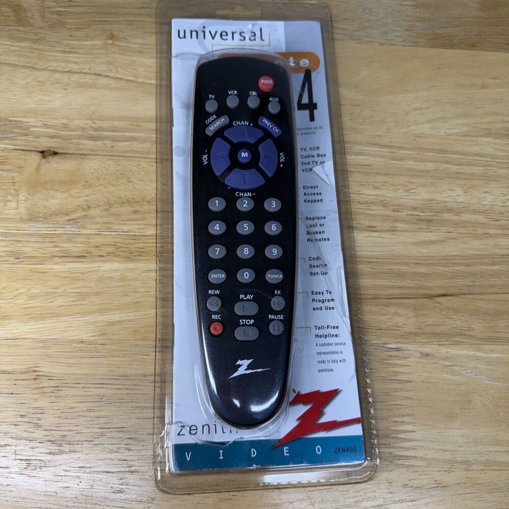 Zenith Universal Remote ZEN400 w/ Original Package Instructions For TV VCR